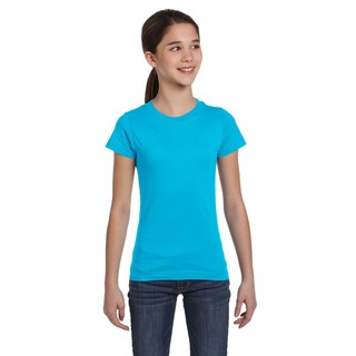 Fine Girl's Aqua Cotton and Polyester Jersey T-shirt