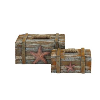 Faux Rustic Nautical-themed Storage Boxes with Jute Rope Accents