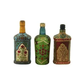Painted Glass Bottles (Set of 3)