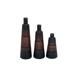 Red/Black Glass/Iron 8-inch/10-inch/12-inch Glass Bottles (Pack of 3)