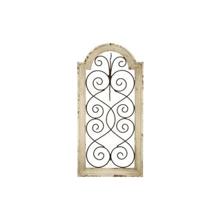 Rustic Distressed Ivory Wash Wood Arched Wall Panel