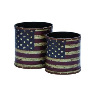Red, White Wood Trash Can (Set of Two)