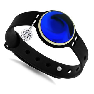 GlamSport Bleu Ice/Black 8-inch Fitness Tracker Band With Cubic Zirconia Charm
