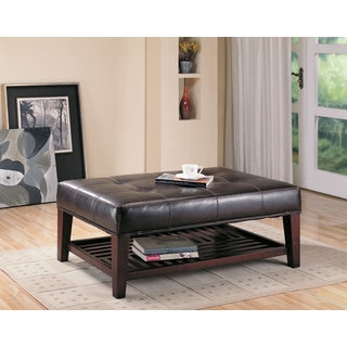Coaster Company Brown Faux Leather Tufted Ottoman with Shelf