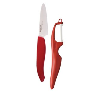Kyocera Advanced Red Ceramic 3-inch Paring Knife with Vertical Double Edge Peeler