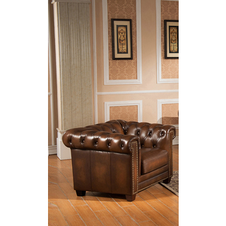 Hickory Genuine Hand Rubbed Leather Chesterfield Armchair