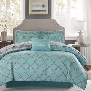 Madison Park Essentials Reversible Concord Aqua Complete Bed and Sheet Set