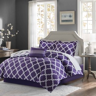 Madison Park Essentials Reversible Concord Purple/ Grey Complete Bed and Sheet Set