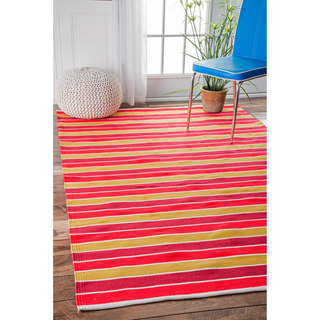 nuLOOM Handmade Indoor/ Outdoor Flatweave Resort Stripes Orange Rug (5' x 8')