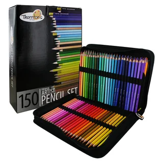 Thornton's Art Supply 150 Piece Multicolored Pencil Artist Drawing Set with Zippered Case