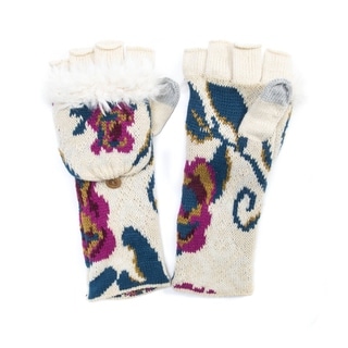 Muk Luks Women's Acrylic/ Polyester Faux Fur Floral Long Flip Mittens