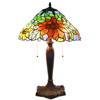 Zellda Bronze Stained-glass 2-light Sunflower 16-inch Table Lamp