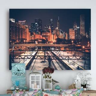 Dark Chicago Skyline and Railroad - Cityscape Canvas print