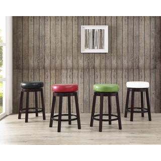 Swivel Counter Height Bar Stool with Leather Seat and Metal Foot Rest (Set of 2)