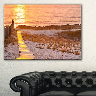 Yellowish Boardwalk into Seashore - Large Sea Bridge Canvas Art Print