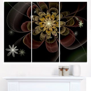 Brown Fractal Flower with Silver stars - Modern Floral Canvas Wall Art