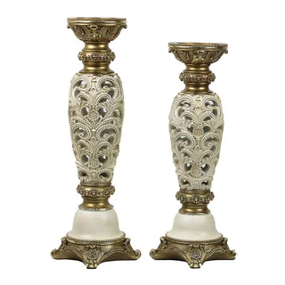 D'Lusso Designs Kayla Design Polyresin 18-inches and 16-inches High 2-Piece Hurricane Candlestick Set