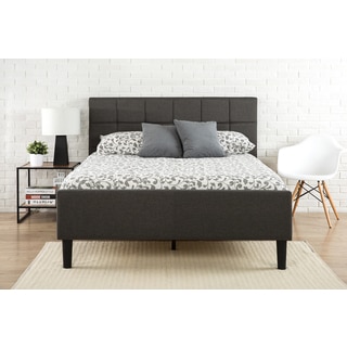 Priage King Size Upholstered Square Stitched Platform Bed with Wooden Slats