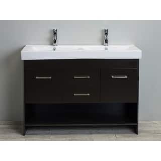 Totti Gloria 48-inch Espresso Double Sink Bathroom Vanity with White Integrated Double Porcelain Sink