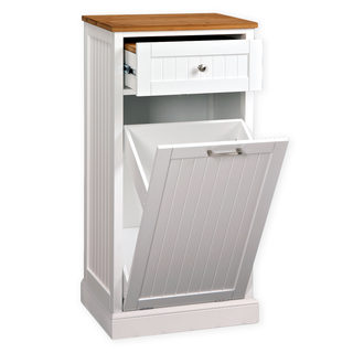 White Microwave Kitchen Cart with Hideaway Trash Can Holder