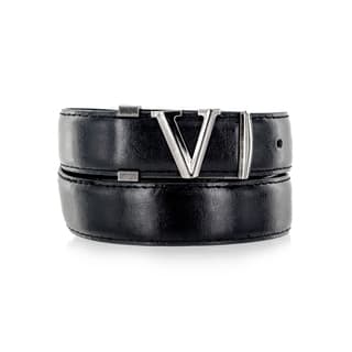 Faddism Men's Genuine V Emblem Leather Belt