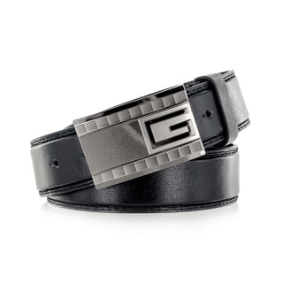 Faddism Men's Black Genuine Leather Belt with 'G' Emblem