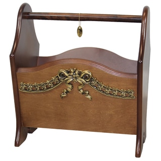 Uniquewise Walnut Wooden Magazine Holder with Gold Bow