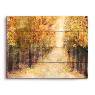 Yellow Fall Forest' Multicolored Wood Wall Graphic