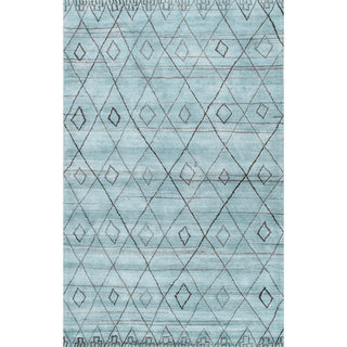 nuLOOM Handmade Concentric Diamond Trellis Wool Blue Rug (4' x 6')