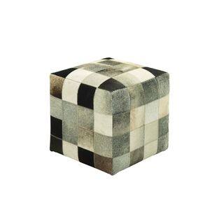 Wood/Cowhide Leather 16-inch x 16-inch Patchwork Ottoman