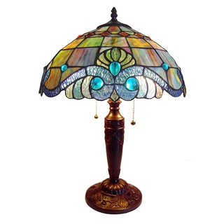 20-inch Vivienne Baroque-style Stained Glass Green Table Lamp