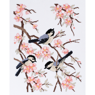 Chickadees And Apple Blossoms Counted Cross Stitch Kit