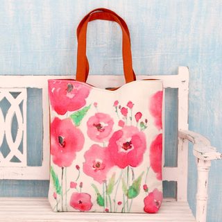 Handcrafted Cotton 'Pink Blossoms' Shoulder Bag (India)