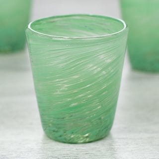 Set of 6 Handcrafted Blown Glass 'Green Centrifuge' Rock Glasses (Mexico)