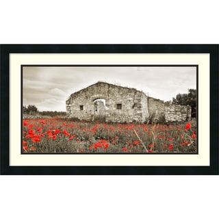Framed Art Print 'Old farmhouse surrounded by red poppies, Tuscany' by Erwin Streit 30 x 18-inch