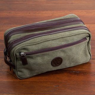 Handcrafted Men's Leather Accent Cotton 'Olive Textures' Travel Case (Peru)