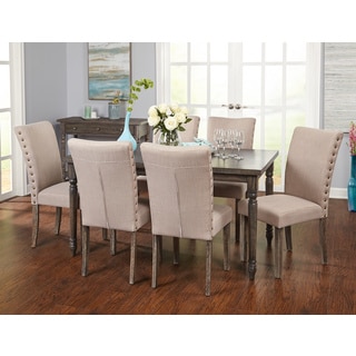 Simple Living Burntwood Parson Weathered Grey Upholstered Dining Set