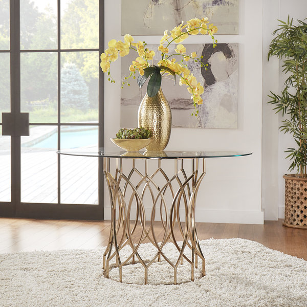 Davlin Round Glass Top Champagne Base Dining Table by iNSPIRE Q Bold - Gold