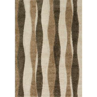 Jullian Neutral Abstract Stripe Shag Rug (7'7 X 7'7 Square)