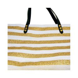 Women's San Diego Hat Company Gold Stripe Polyester Braid Tote BSB1558 White