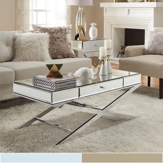 Camille X-Base Beveled Mirrored 1-drawer Coffee Table by INSPIRE Q