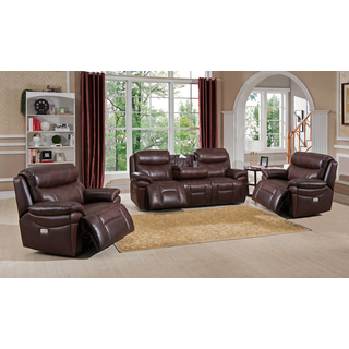 Sanford Top Grain Leather Power Reclining Sofa Chair Set with USB Ports