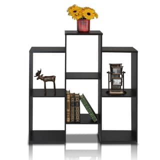 Furinno Parsons Black 6-shelf Staggered Cube Bookcase