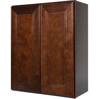 Everyday Cabinets 30-inch Cherry Mahogany Brown Leo Saddle Double Door Wall Kitchen Cabinet