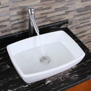 ELIMAX'S 302+2659 Unique Rectangle Shape White Porcelain Ceramic Bathroom Vessel Sink With Faucet Combo