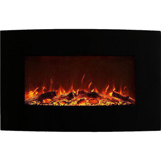 Gibson Living Neptune Home 35" Logs Curved Black Wall Mounted Electric Fireplace