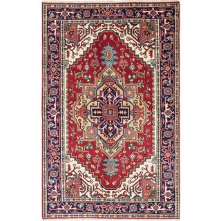 ecarpetgallery Hand-Knotted Serapi Heritage Blue, Red Wool Rug (4'10 x 7'8)