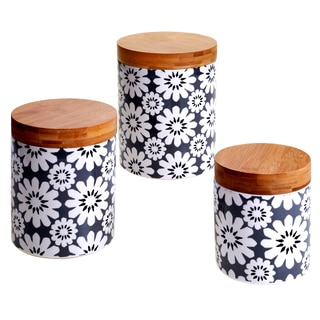 Certified International Chelsea Grey Floral 3-piece Canister Set With Bamboo Lids
