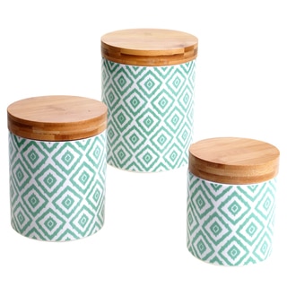 Certified International Chelsea Green Ikat 3-piece Canister Set with Bamboo Lids