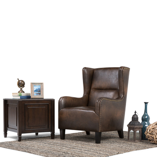 WYNDENHALL Manford Distressed Brown Bonded Leather Wingback Chair